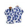 Chemise de vacances à motif floral pour homme, chemise décontractée à manches courtes et boutons retroussables - Bleu M