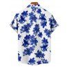 Chemise de vacances à motif floral pour homme, chemise décontractée à manches courtes et boutons retroussables - Bleu XL