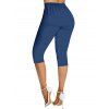 Pantalon capri taille haute élastique de couleur unie, leggings courts de yoga skinny décontractés - Bleu de Minuit S | US 4