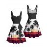 Robe de vacances à motif cocotier et coucher de soleil, buste froncé, décolleté en cœur, ceinture, mini-robe trapèze - multicolor XXXXXL | US 20