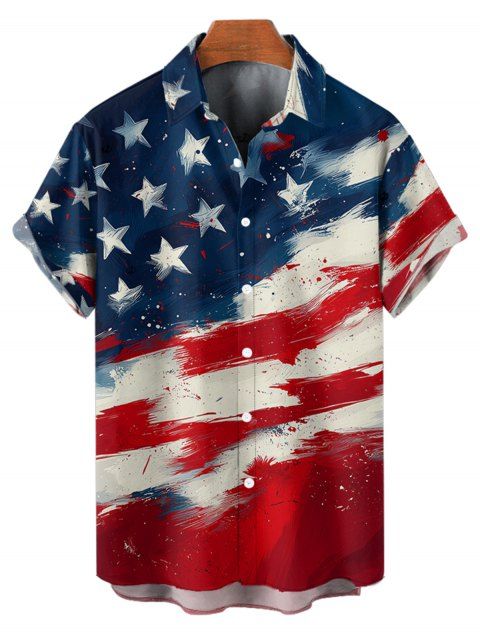 Chemise à manches courtes boutonnée et retroussée pour homme, motif étoiles et rayures, motif drapeau américain, pour le jour de l'indépendance