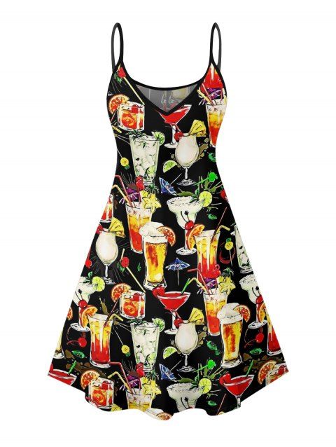 Robe de soirée à motif de verres à cocktail, bretelles spaghetti, col en V, coupe trapèze, mini-robe débardeur de vacances