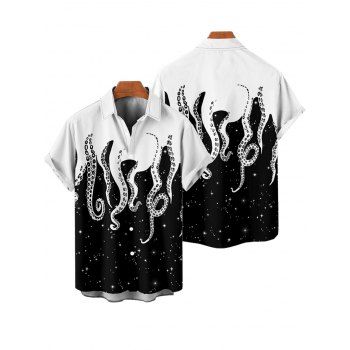 Contrast Octopus Galaxy Print Short Sleeve Vacation Shirt