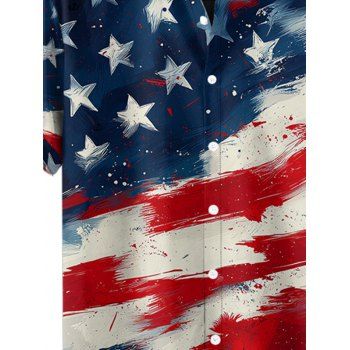 Men's American Flag Elements Star Striped Pattern Independence Day Shirt Roll Up Short Sleeve Button Up Patriotic Shirt