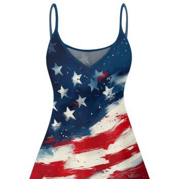 American Flag Elements Star Striped Pattern Independence Day Dress Spaghetti Strap V Neck A Line Mini Patriotic Tank Dress
