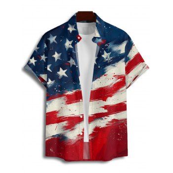 Independence Day Couple Outfit American Flag Elements Pattern Spaghetti Strap Tank Dress and Roll Up Sleeve Shirt Patriotic Matching Outfit