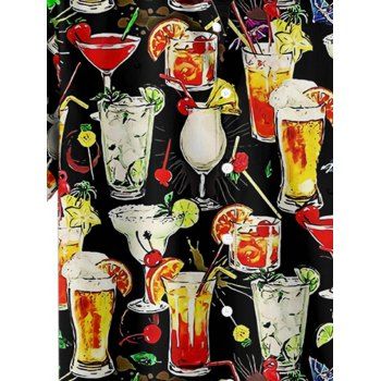 Men's Allover Cocktail Glass Pattern Party Shirt Roll Up Short Sleeve Button Up Vacation Shirt