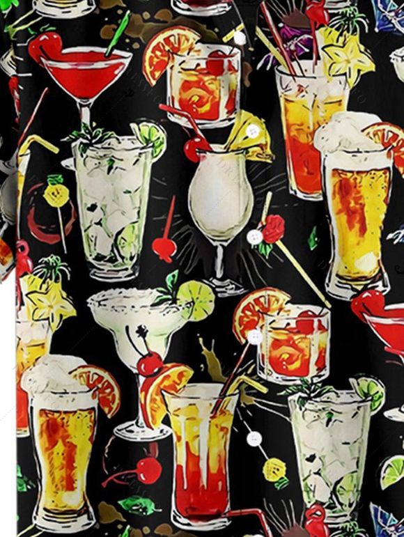 Chemise de soirée boutonnée à manches courtes et revers pour homme, motif verre à cocktail - multicolor M