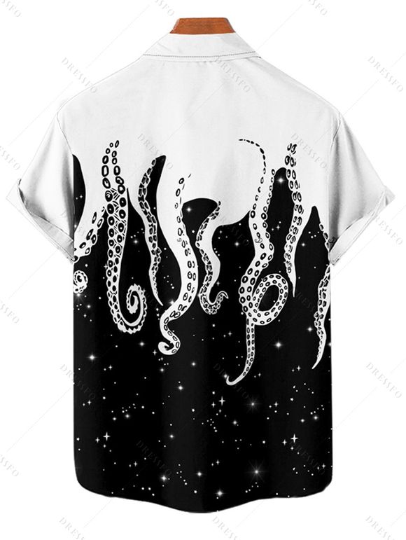Chemise de Vacances à Manches Courtes à Imprimé Pieuvre et Galaxie - Noir L