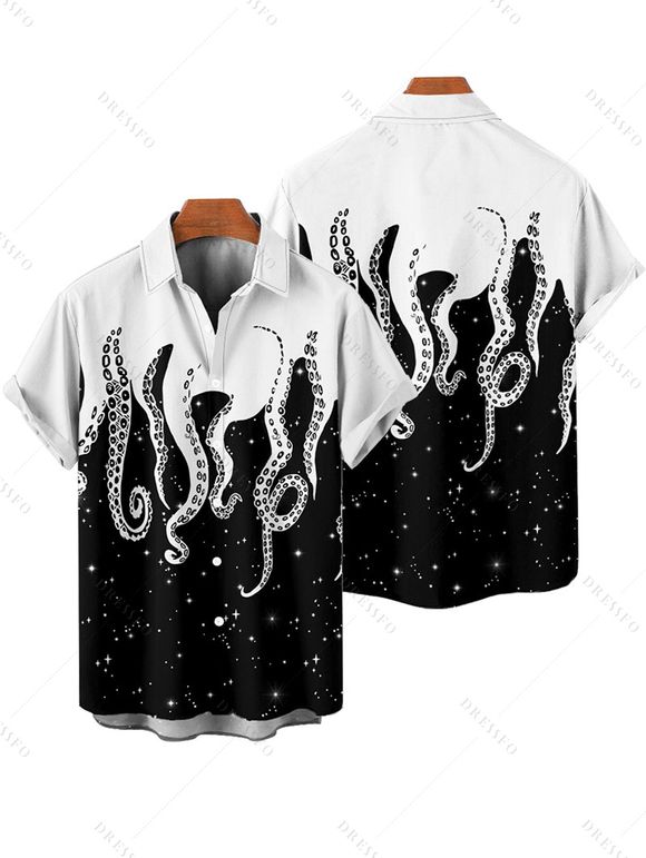Chemise de Vacances à Manches Courtes à Imprimé Pieuvre et Galaxie - Noir L