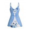Débardeur col en V sans manches à imprimé floral et feuilles, col en V, 2 en 1 - Bleu Ciel S | US 4