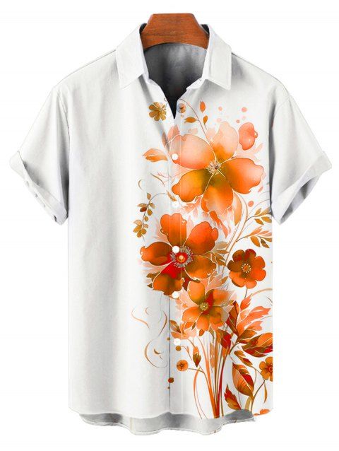 Chemise de vacances à imprimé floral et feuilles aquarelle pour homme, chemise boutonnée à revers