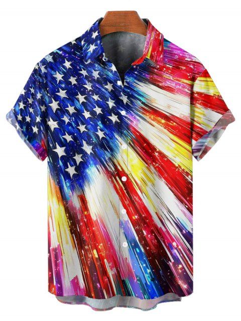 Chemise à manches courtes boutonnée et retroussée pour homme, motif étoiles et rayures, motif drapeau américain, pour le jour de l'indépendance