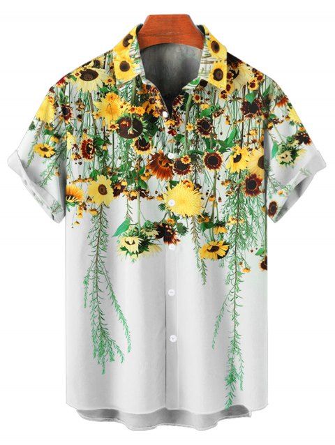 Chemise décontractée à manches courtes et boutons pour homme, motif floral et feuilles, idéale pour les vacances