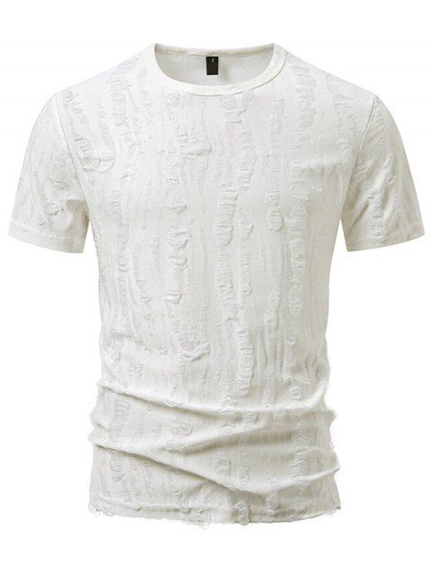 T-shirt décontracté à manches courtes et col rond pour homme, couleur unie, rayé et déchiré, idéal pour l'été