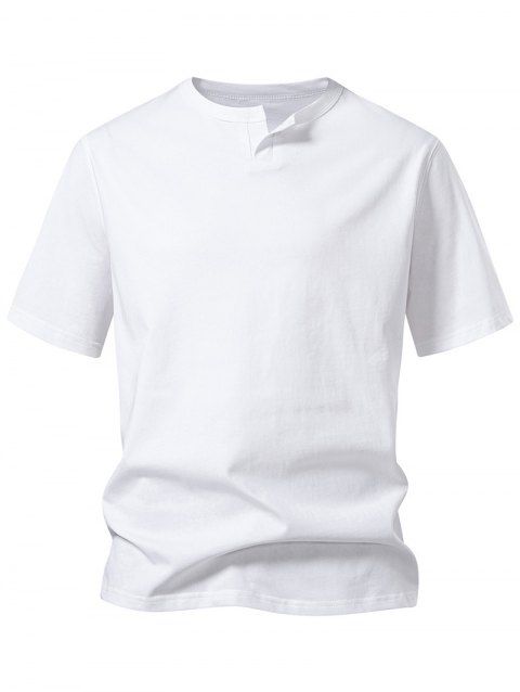 T-shirt décontracté à col rond et manches courtes pour homme, couleur unie, avec encoche en V, pour l'été