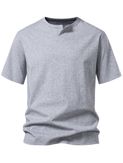 T-shirt décontracté à col rond et manches courtes pour homme, couleur unie, avec encoche en V, pour l'été