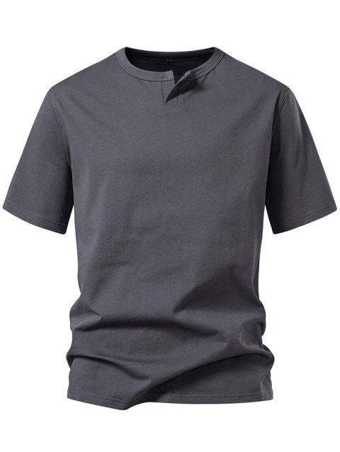 T-shirt décontracté à col rond et manches courtes pour homme, couleur unie, avec encoche en V, pour l'été