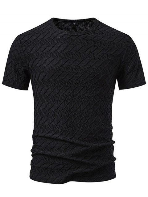 T-shirt décontracté à manches courtes et col rond pour homme, couleur unie, imprimé texturé, été