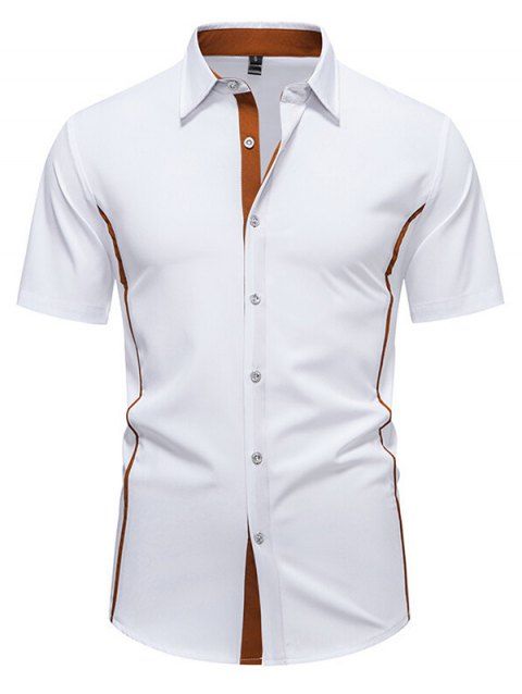 Chemise boutonnée de couleur contrastée pour homme, col rabattu, manches courtes, décontractée
