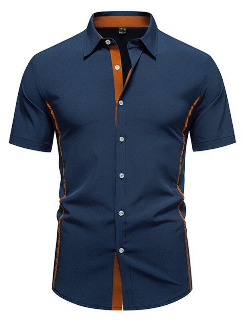 Chemise boutonnée de couleur contrastée pour homme, col rabattu, manches courtes, décontractée
