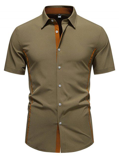 Chemise boutonnée de couleur contrastée pour homme, col rabattu, manches courtes, décontractée