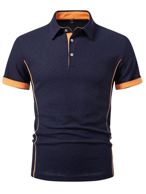 T-shirt à manches courtes et col rabattu pour homme, couleur contrastée, décontracté