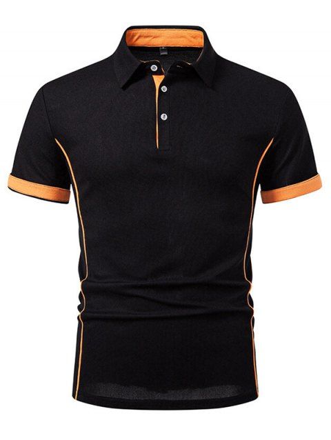 T-shirt à manches courtes et col rabattu pour homme, couleur contrastée, décontracté