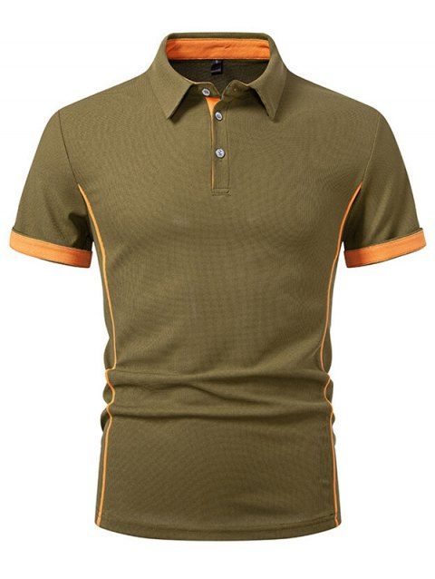 T-shirt à manches courtes et col rabattu pour homme, couleur contrastée, décontracté