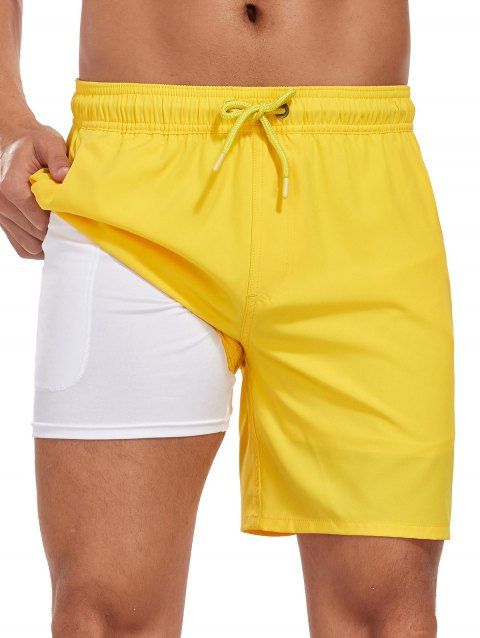 Short de plage uni pour homme avec cordon de serrage, poche intérieure et taille élastique