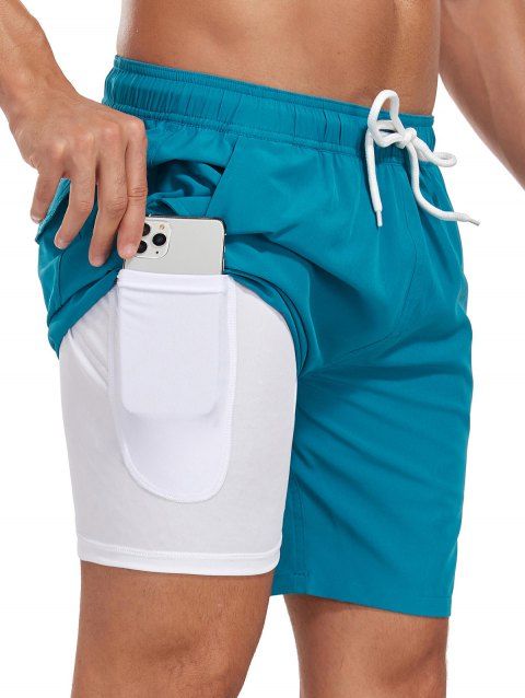 Short de plage uni pour homme avec cordon de serrage, poche intérieure et taille élastique