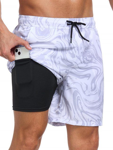 Short de plage imprimé pour homme avec cordon de serrage et poche intérieure, taille élastique
