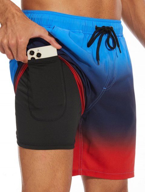 Short de plage ombré pour homme avec cordon de serrage et poche intérieure, taille élastique