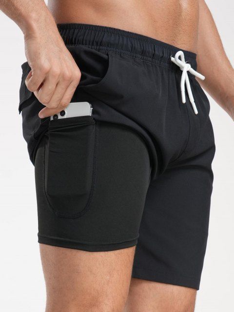 Short de plage uni pour homme avec cordon de serrage et poche intérieure, taille élastique