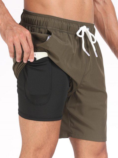 Short de plage uni pour homme avec cordon de serrage et poche intérieure, taille élastique