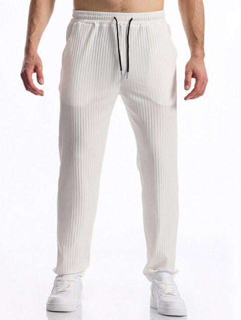 Pantalon texturé uni pour homme, poches à cordon de serrage, taille élastique, décontracté, long