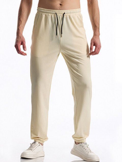 Pantalon texturé uni pour homme, poches à cordon de serrage, taille élastique, décontracté, long