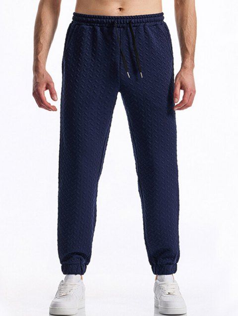 Pantalon décontracté à taille élastique et cordon de serrage pour homme, couleur unie, texturé, noué à la cheville