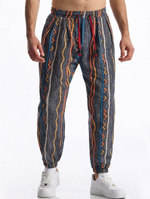 Pantalon décontracté à imprimé ethnique pour homme, avec cordon de serrage et poches, taille élastique