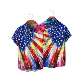 Men's American Flag Elements Star Striped Pattern Independence Day Shirt Roll Up Short Sleeve Button Up Patriotic Shirt