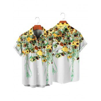 Men's Flower Leaf Pattern Casual Shirt Roll Up Short Sleeve Button Up Vacation Shirt