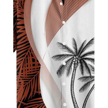 Coconut Tree Leaf Print Short Sleeve Vacation Shirt Contrast Color Button Up Shirt