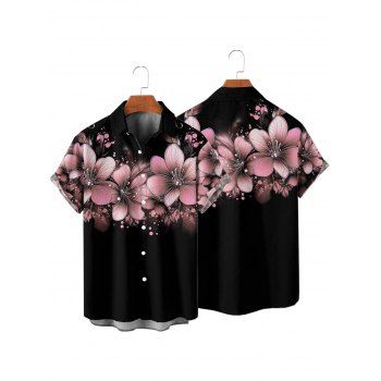 Men's Dots Floral Pattern Vacation Shirt Roll Up Sleeve Button Up Casual Shirt