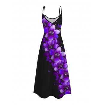 Dots Floral Pattern Vacation Dress Pocket Spaghetti Strap A Line Casual Tank Dress