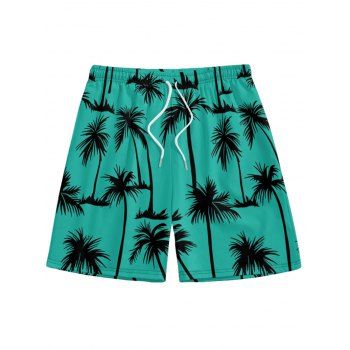 Palm Tree Print V Neck Women's Mini Dress Men's Button Up Shirt Men's Shorts and Kid Shirt Outfit