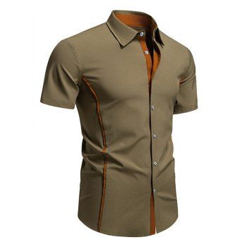 Men's Contrast Color Button Up Shirt Turn Down Collar Short Sleeve Casual Shirt