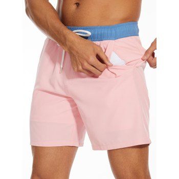 Men's Contrast Color Drawstrings Beach Shorts Inner Pocket Elastic Waist Board Shorts