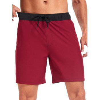 Men's Contrast Color Drawstrings Beach Shorts Inner Pocket Elastic Waist Board Shorts