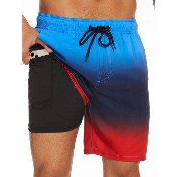 Men's Ombre Drawstrings Beach Shorts Inner Pocket Elastic Waist Board Shorts