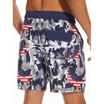 Men's American Map Printed Drawstrings Beach Shorts Inner Pocket Elastic Waist Board Shorts